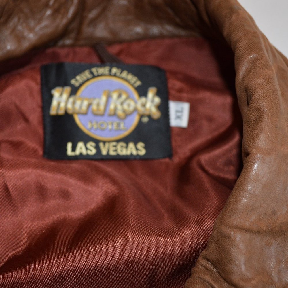 Vintage Hard Rock Hotel Leather Bomber Jacket-  Men's XL - Picture 3 of 9